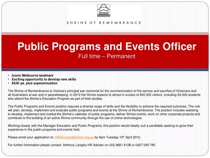 public programs and events officer full time permanent