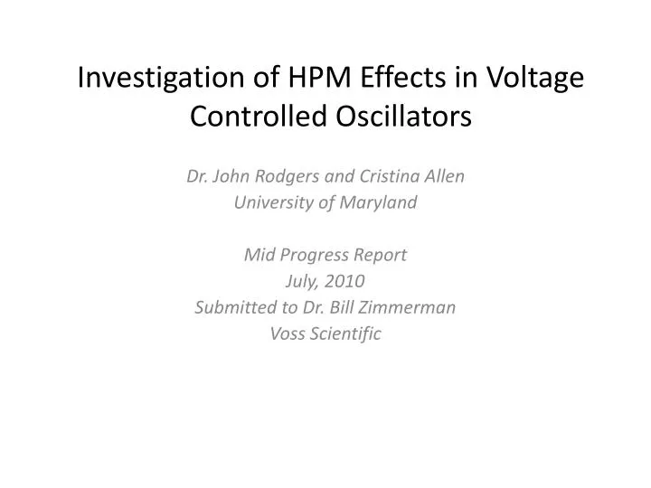 investigation of hpm effects in voltage controlled oscillators