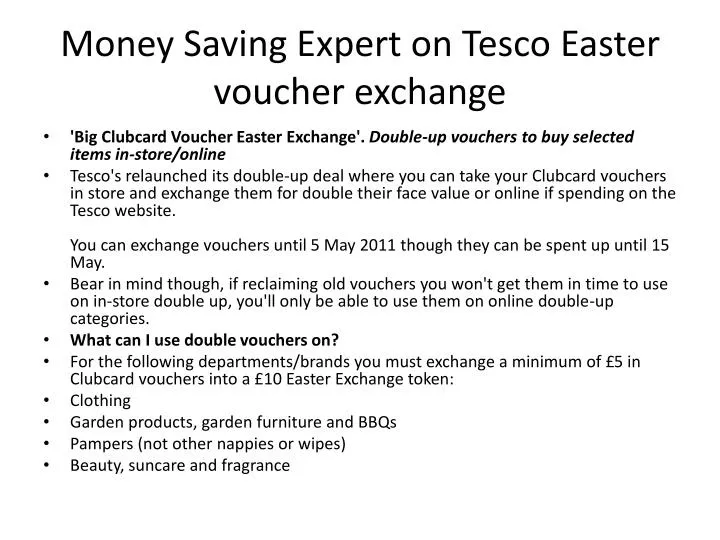 money saving expert on tesco easter voucher exchange