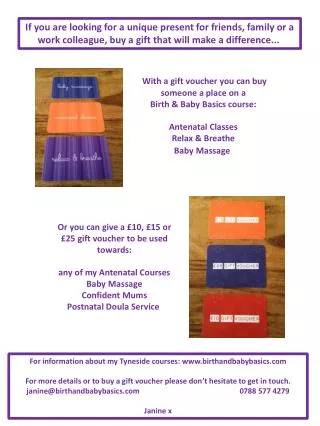 With a gift voucher you can buy someone a place on a Birth &amp; Baby Basics course :