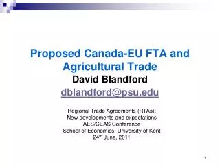 Proposed Canada-EU FTA and Agricultural Trade