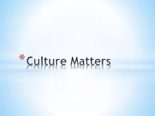 culture matters
