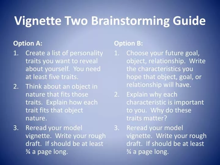 vignette two brainstorming guide
