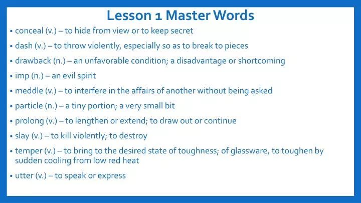 lesson 1 master words