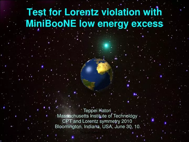 test for lorentz violation with miniboone low energy excess
