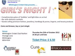 Whittington Cricket Club presents.....