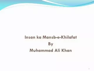 Insan ka Mansb -e- Khilafat By Muhammad Ali Khan