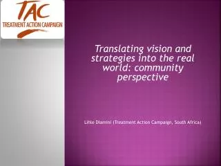 Translating vision and strategies into the real world: community perspective