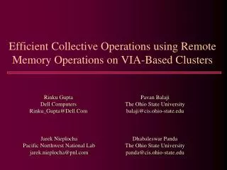 Efficient Collective Operations using Remote Memory Operations on VIA-Based Clusters