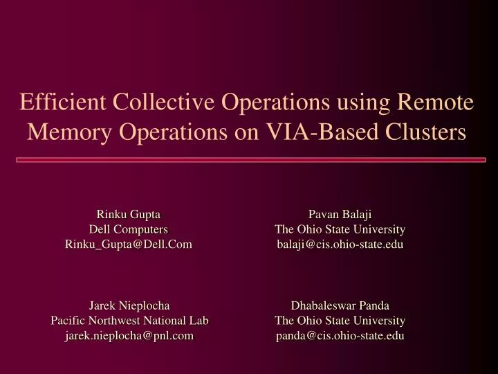 efficient collective operations using remote memory operations on via based clusters