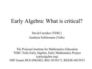 Early Algebra: What is critical?