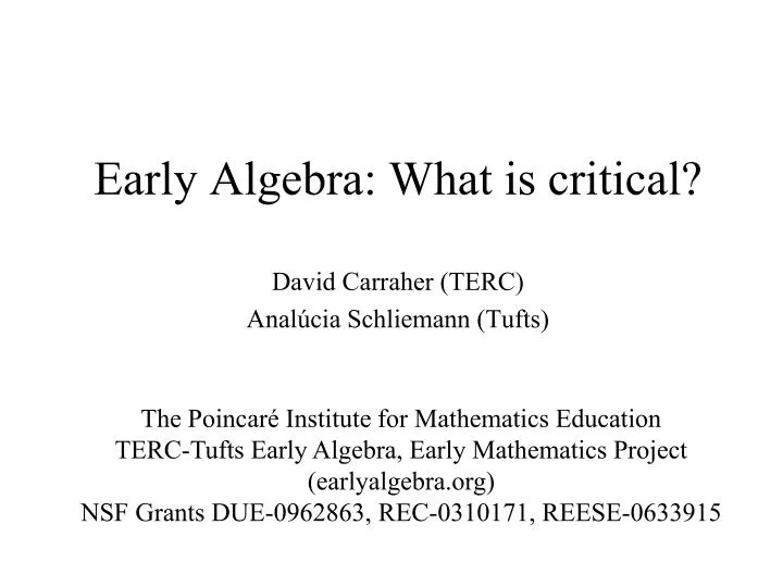 early algebra what is critical