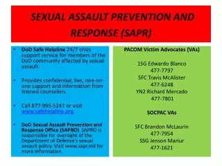 SEXUAL ASSAULT PREVENTION AND RESPONSE (SAPR)