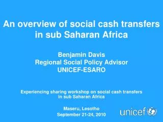 Experiencing sharing workshop on social cash transfers in sub Saharan Africa Maseru, Lesotho