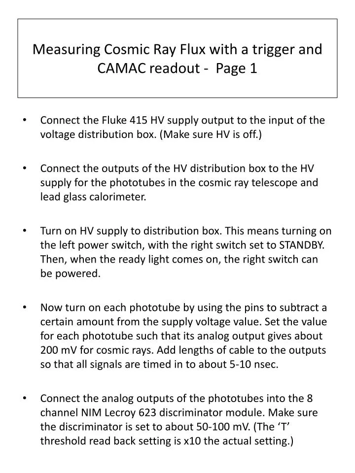 measuring cosmic ray flux with a trigger and camac readout page 1