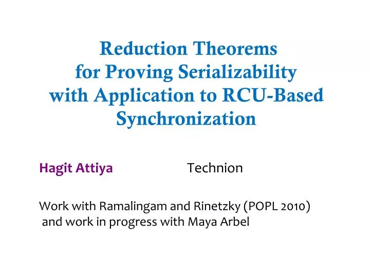 reduction theorems for proving serializability with application to rcu based synchronization