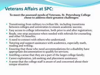 Veterans Affairs at SPC: