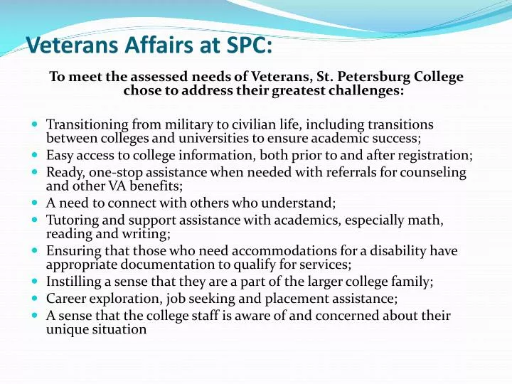 veterans affairs at spc