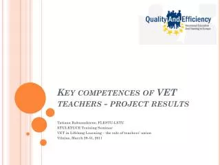 Key competences of VET teachers - project results