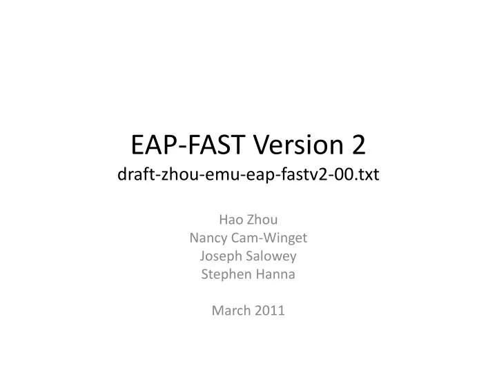 eap fast version 2 draft zhou emu eap fastv2 00 txt
