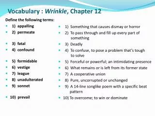 Vocabulary : Wrinkle , Chapter 12