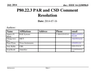 P80.22.3 PAR and CSD Comment Resolution