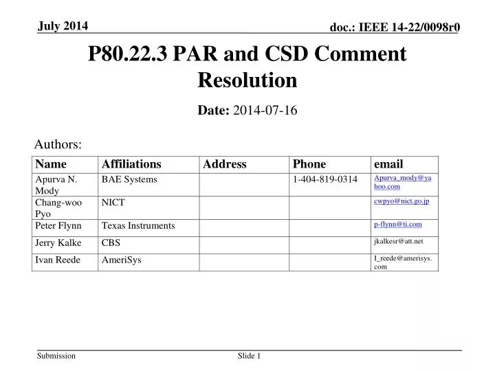 p80 22 3 par and csd comment resolution