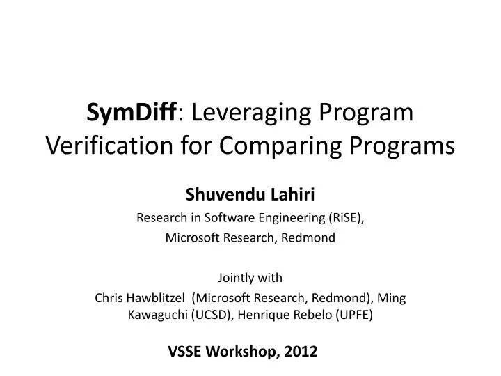 symdiff leveraging program v erification for comparing p rograms