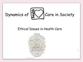 Dynamics of Care in Society Ethical Issues in Health Care