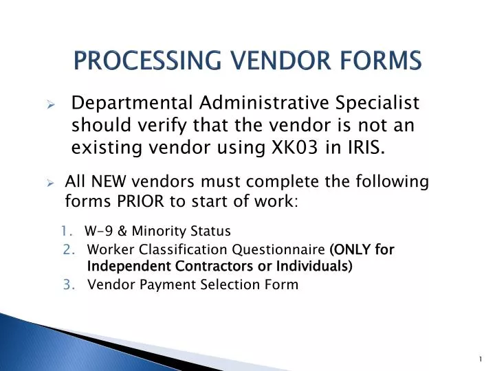 processing vendor forms