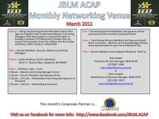 JBLM ACAP Monthly Networking Venue