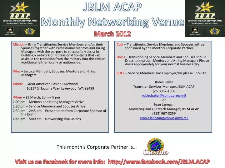 jblm acap monthly networking venue