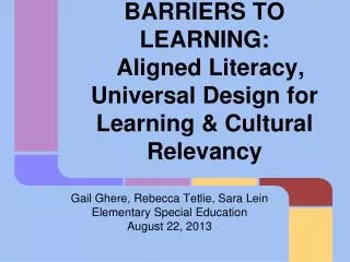 REMOVING BARRIERS TO LEARNING: