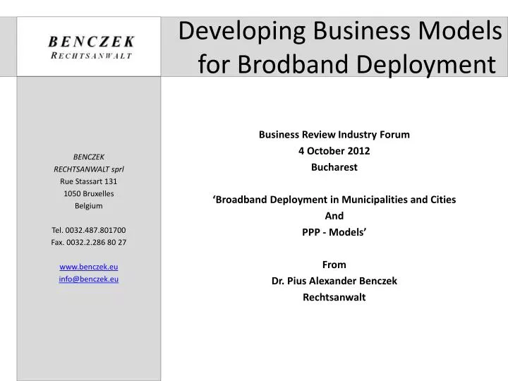 developing business models for brodband deployment