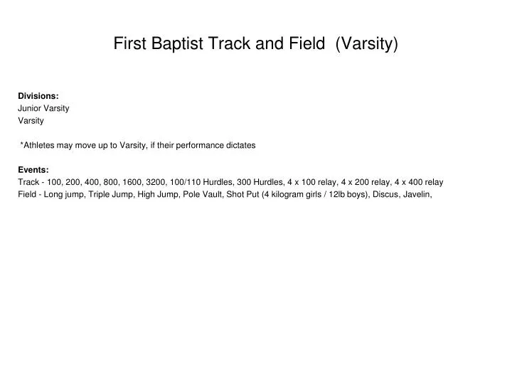 first baptist track and field varsity