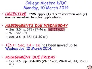College Algebra K /DC Monday, 10 March 2014