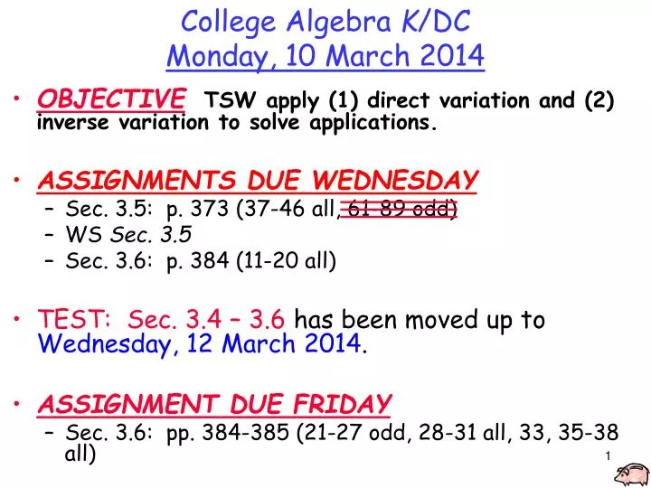 college algebra k dc monday 10 march 2014
