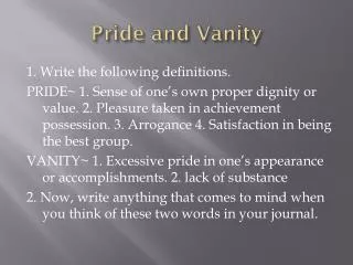 Pride and Vanity
