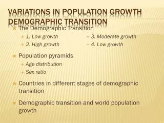 Variations in Population Growth Demographic Transition