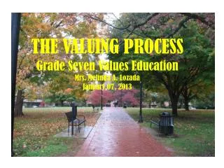 THE VALUING PROCESS Grade Seven Values Education Mrs. Melinda A. Lozada January 07, 2013