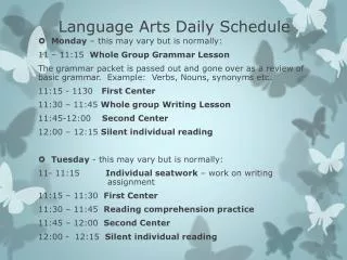 Language Arts Daily Schedule