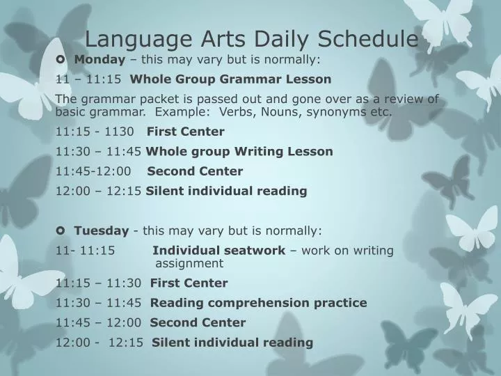 language arts daily schedule