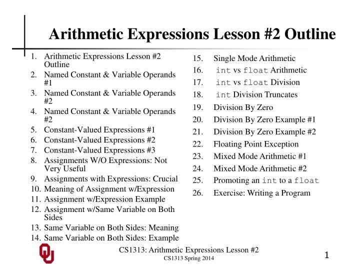 arithmetic expressions lesson 2 outline