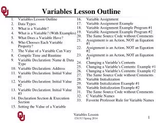 Variables Lesson Outline