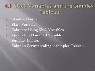 4.1 Slack Variables and the Simplex Tableau