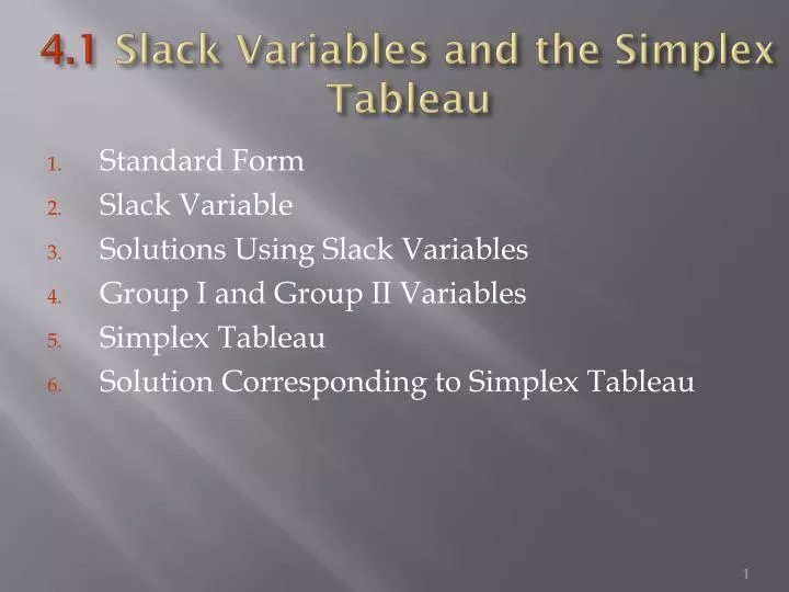 4 1 slack variables and the simplex tableau