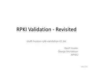 RPKI Validation - Revisited