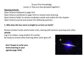 Access Prior Knowledge Lesson 3: How are stars grouped together?