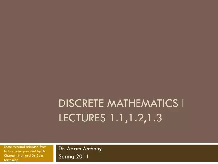 discrete mathematics i lectures 1 1 1 2 1 3