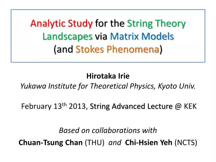 analytic s tudy for the string t heory l andscapes via matrix models and stokes phenomena